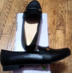Liz Claiborne Black Loafers with Gold Accent